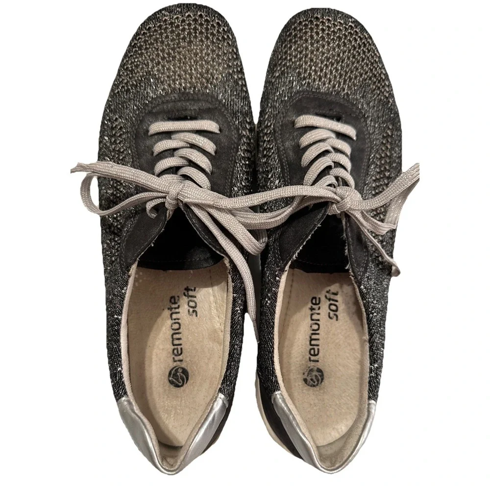 Remonte Soft Knit Sneakers Women Sz 7 Gray Comfort Walking Casual Coastal Chic